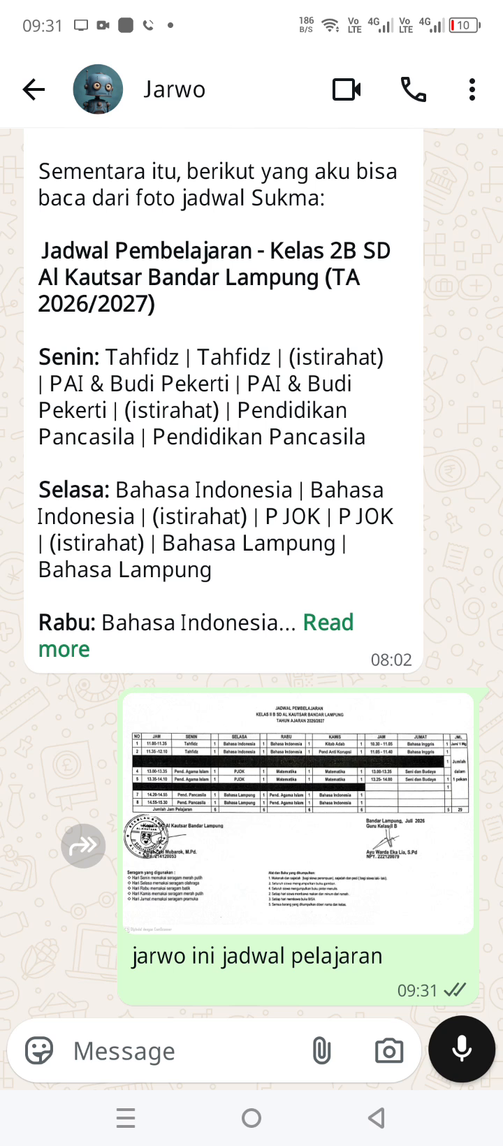 Hasil Ekstraksi Jadwal Sekolah